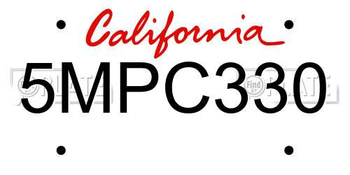 5MPC330 California License Plate