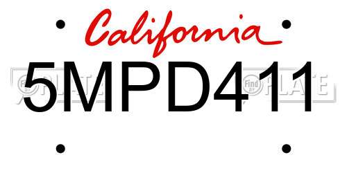 5MPD411 California License Plate