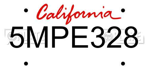 5MPE328 California License Plate