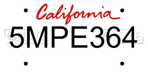 5MPE364 California License Plate