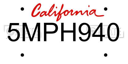 5MPH940 California License Plate
