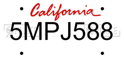 5MPJ588 California License Plate