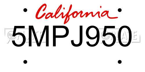 5MPJ950 California License Plate