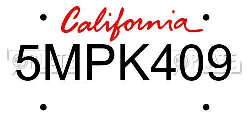 5MPK409 California License Plate
