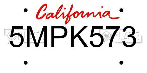 5MPK573 California License Plate