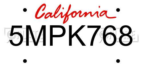 5MPK768 California License Plate