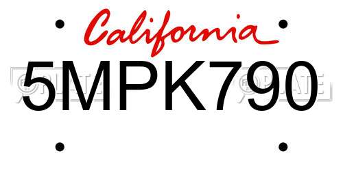 5MPK790 California License Plate