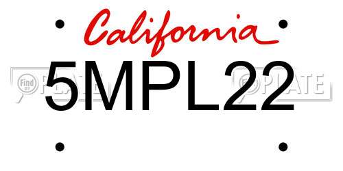 5MPL22 California License Plate