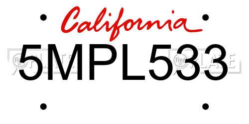 5MPL533 California License Plate