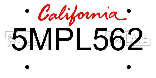 5MPL562 California License Plate