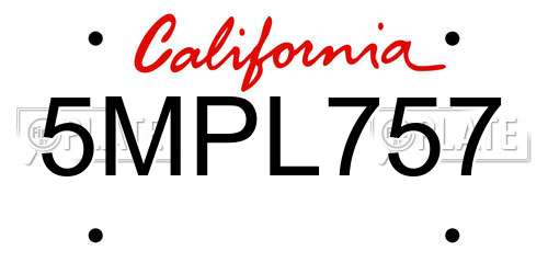 5MPL757 California License Plate