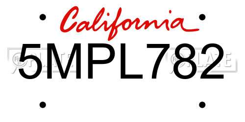 5MPL782 California License Plate