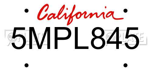 5MPL845 California License Plate