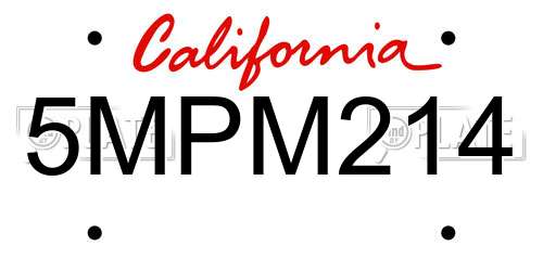 5MPM214 California License Plate