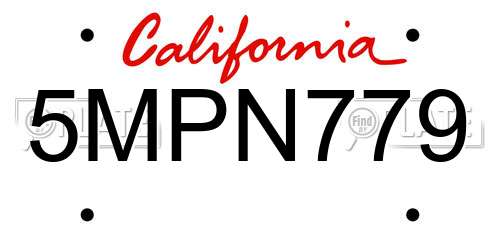 5MPN779 California License Plate