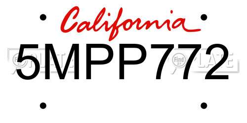 5MPP772 California License Plate