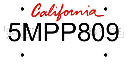 5MPP809 California License Plate