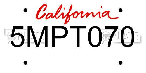 5MPT070 California License Plate