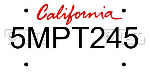 5MPT245 California License Plate