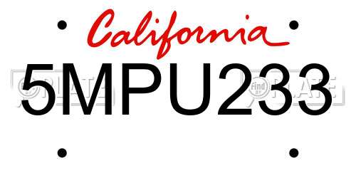 5MPU233 California License Plate