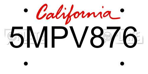 5MPV876 California License Plate