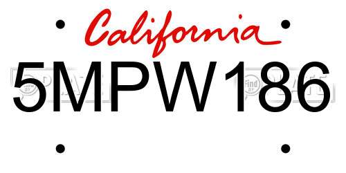 5MPW186 California License Plate
