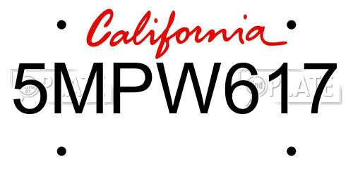 5MPW617 California License Plate