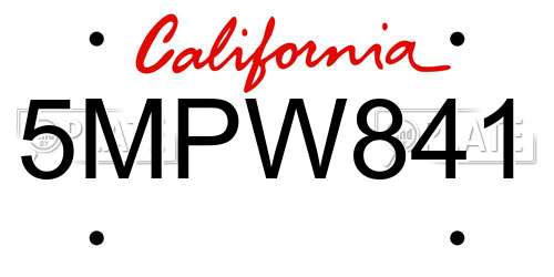 5MPW841 California License Plate