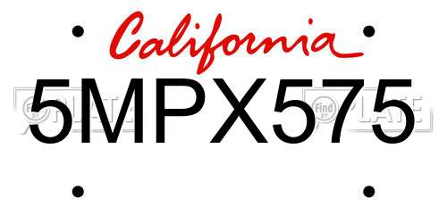 5MPX575 California License Plate