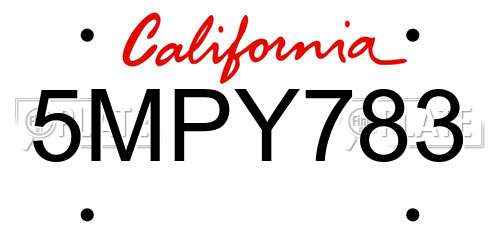 5MPY783 California License Plate