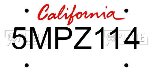 5MPZ114 California License Plate