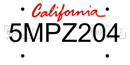 5MPZ204 California License Plate