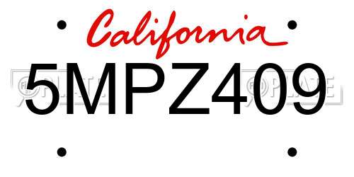 5MPZ409 California License Plate