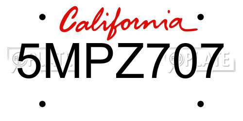 5MPZ707 California License Plate