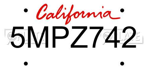 5MPZ742 California License Plate