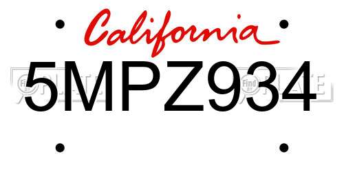5MPZ934 California License Plate
