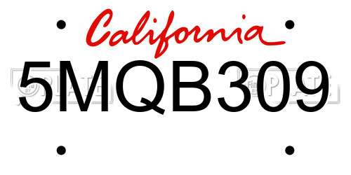 5MQB309 California License Plate