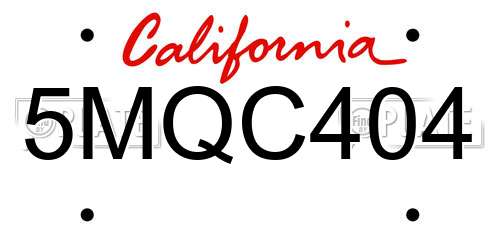 5MQC404 California License Plate