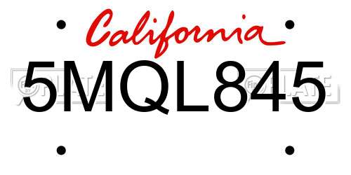 5MQL845 California License Plate