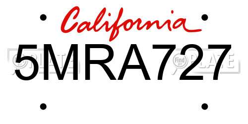 5MRA727 California License Plate