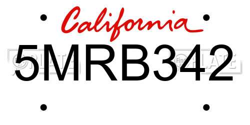 5MRB342 California License Plate