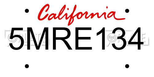 5MRE134 California License Plate