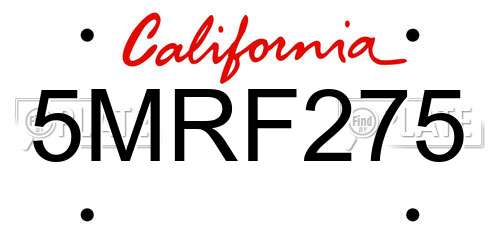 5MRF275 California License Plate