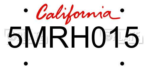 5MRH015 California License Plate