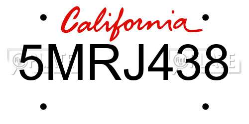 5MRJ438 California License Plate