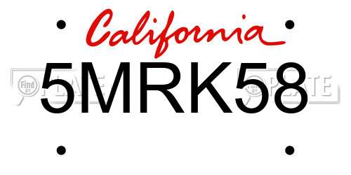 5MRK58 California License Plate