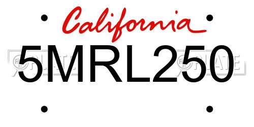 5MRL250 California License Plate