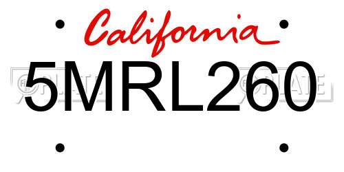 5MRL260 California License Plate