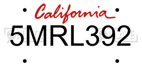 5MRL392 California License Plate