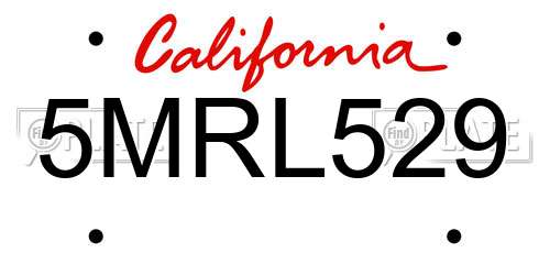 5MRL529 California License Plate
